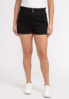 Women's High Rise Elastic Waist Stretch Twill Black Shortie