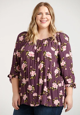 Women's Tie Sleeve Floral Blouse