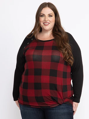 Women's Buffalo Plaid Twist Hem Top