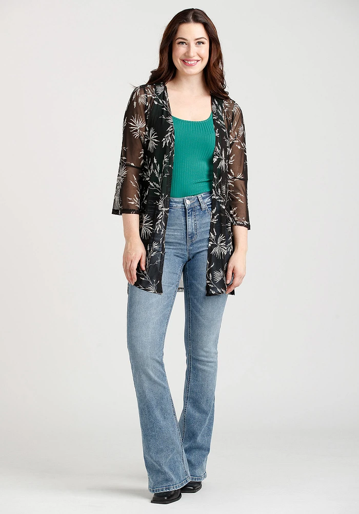 Women's Leaf Print Mesh Cardigan