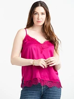 Women's Lace Trim Satin Tank