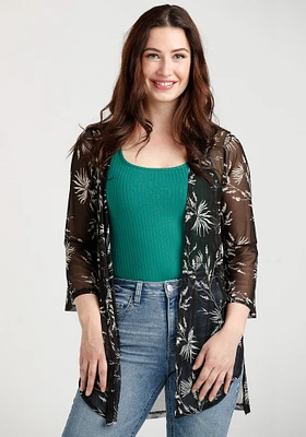 Women's Leaf Print Mesh Cardigan