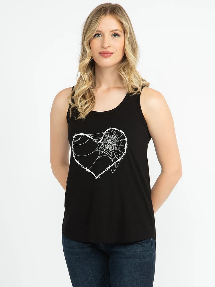 Women's Spiderweb Heart Scoop Neck Tank