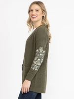 Women's Ribbed Cardigan With Embroidery