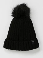 Women's Wide Rib Toque with Fur Pom