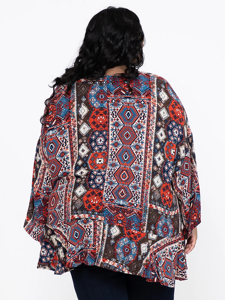 Women's Geometric Ruffle Cardigan