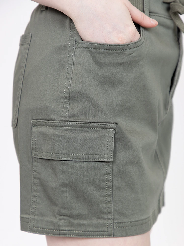 Women's Light Olive Knit Waist Cargo Mini Skort
