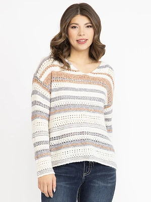 Women's Stripe Pointelle Sweater