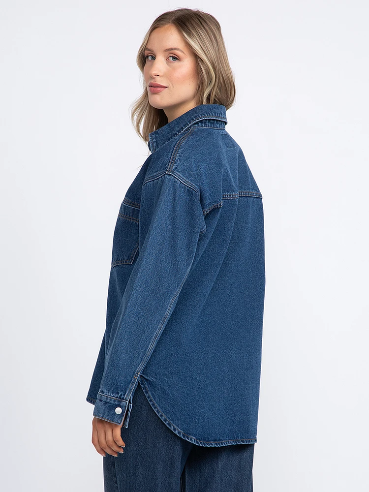 Women's Medium Wash Oversized Denim Shacket