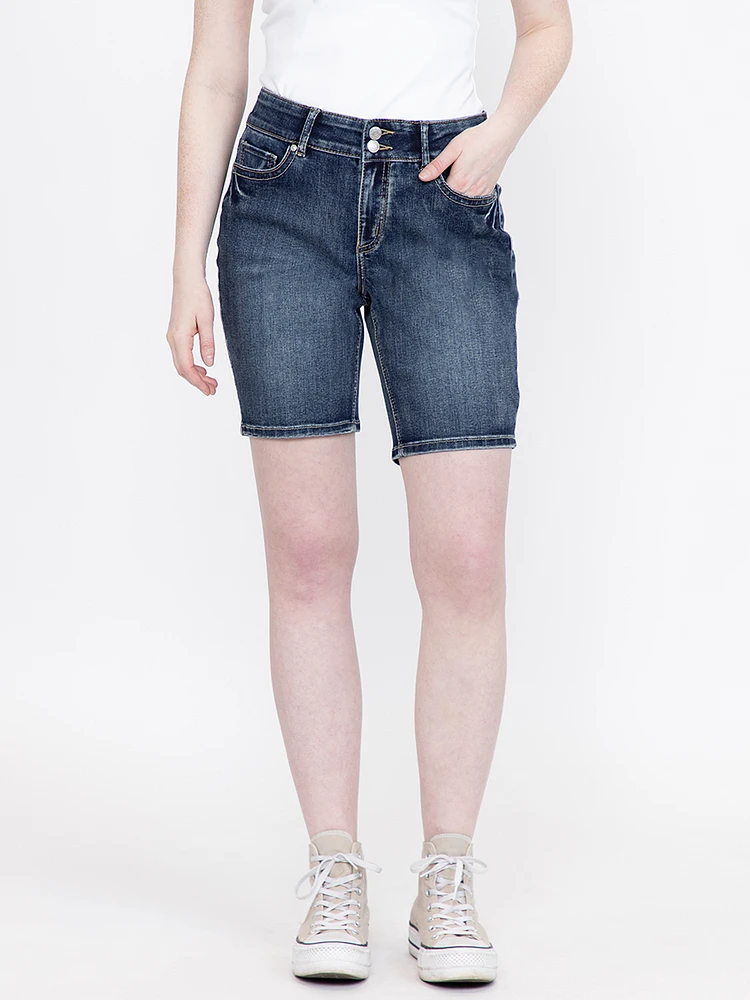 Women's 2 Button Medium Dark Wash Bermuda Short