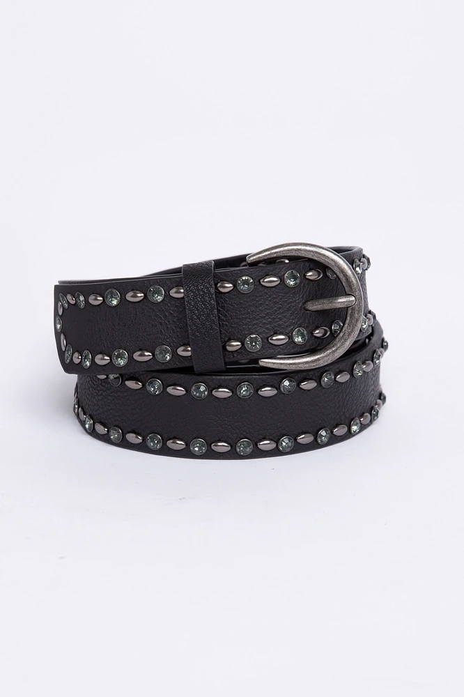 Women's Jewel Studded Black Belt