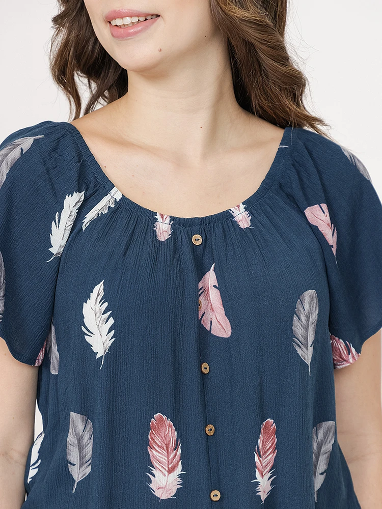 Women's Feather Print Peasant Top