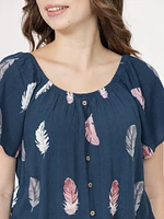 Women's Feather Print Peasant Top
