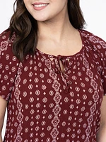 Women's Geo Tie Neck Peasant Top