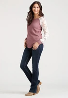 Women's Textured Lace Sleeve Top