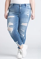 Women's Plus Heavy Destroyed Ankle Cutout Skinny Jeans