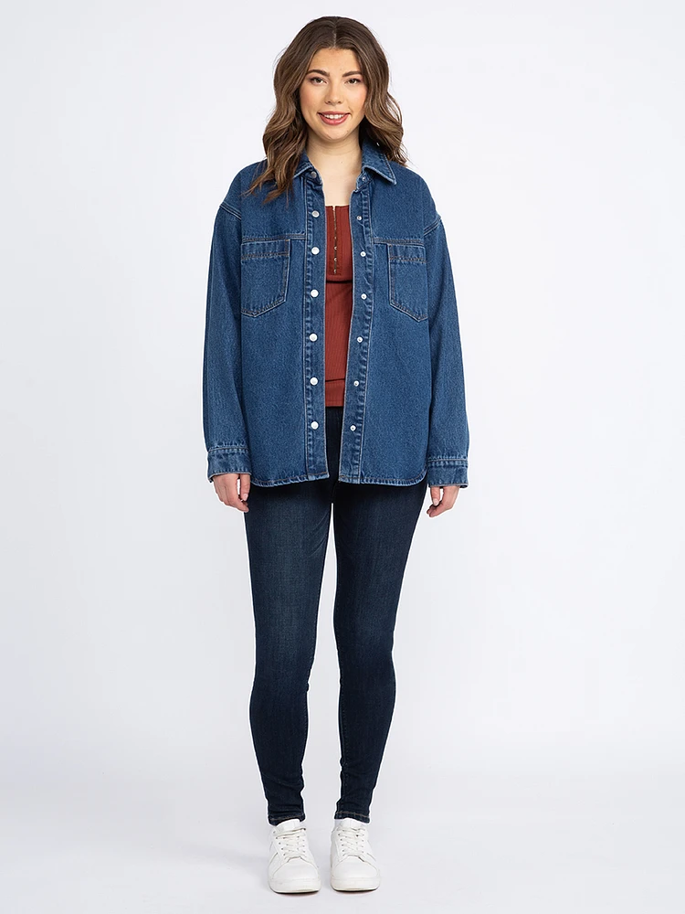 Women's Medium Wash Oversized Denim Shacket