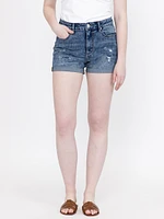 Women's High Rise Rip & Repair Medium Wash Cuffed Shortie