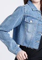 Women's Cropped Raw Hem Jean Jacket