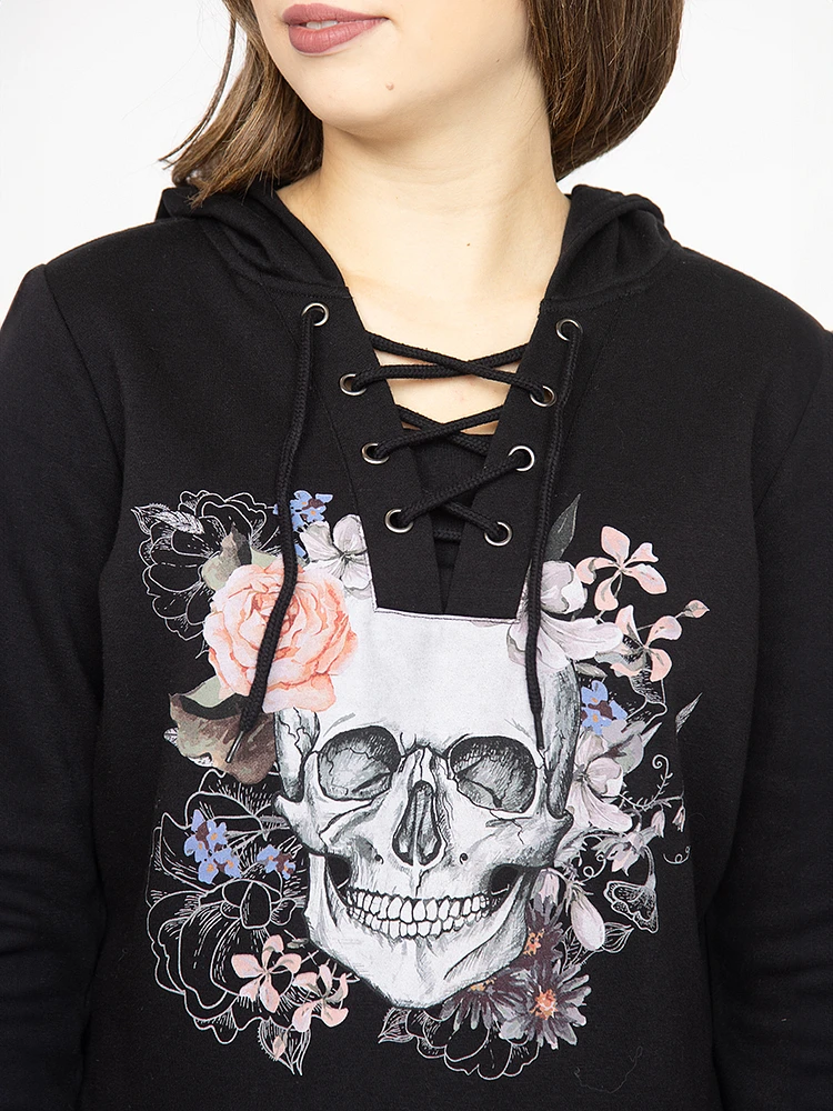 Women's Lace Up Neck Hoodie