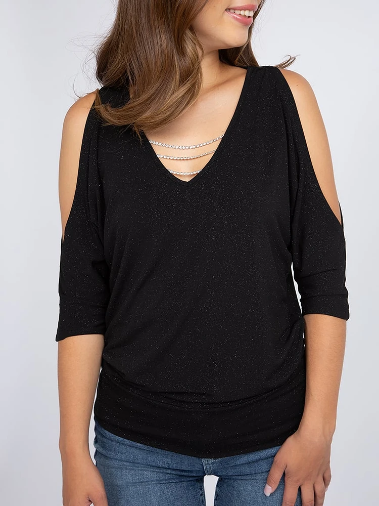 Women's Shimmer Split Sleeve Top