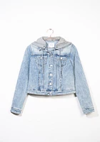 Women's Knit Hooded Denim Jacket