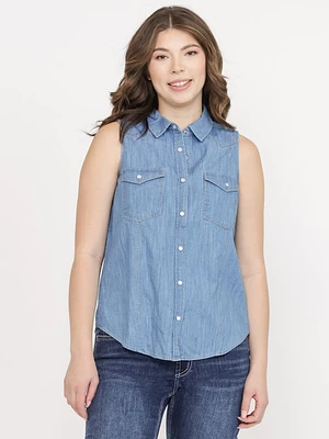 Women's Sleeveless Denim Shirt
