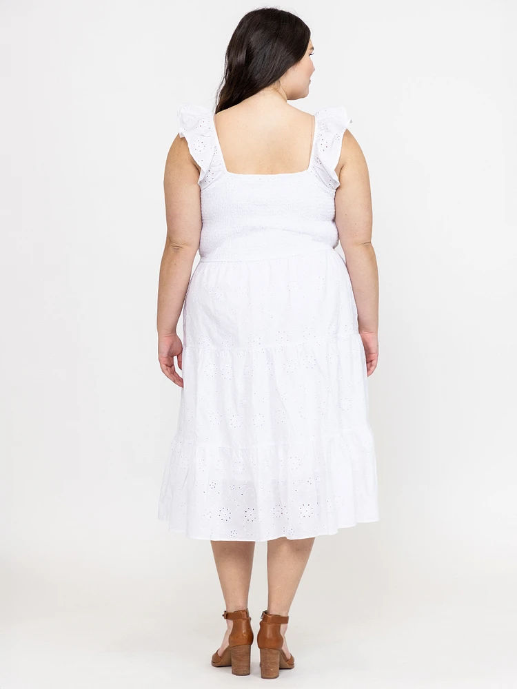 Women's Eyelet Tiered Midi Dress