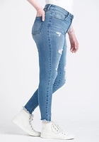 Women's High Rise Destroyed Chewed Hem Ankle Skinny Jeans