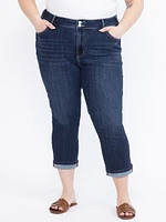 Women's Plus 2 Button Dark Washed Jean Capri