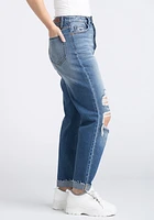 Women's High Rise Destroyed Cuffed Straight Jeans