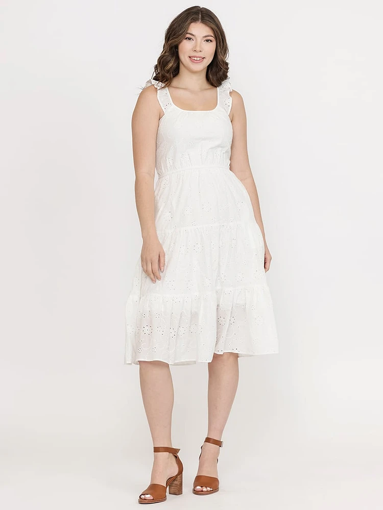 Women's Eyelet Tiered Midi Dress
