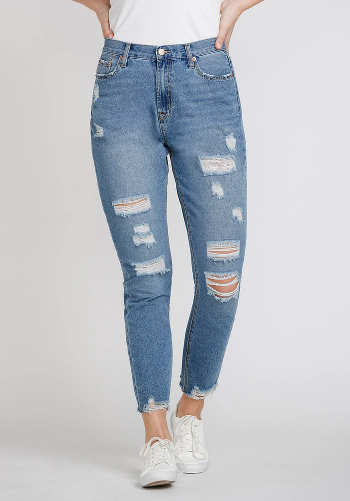 Women's High Rise Distressed Mom Jeans