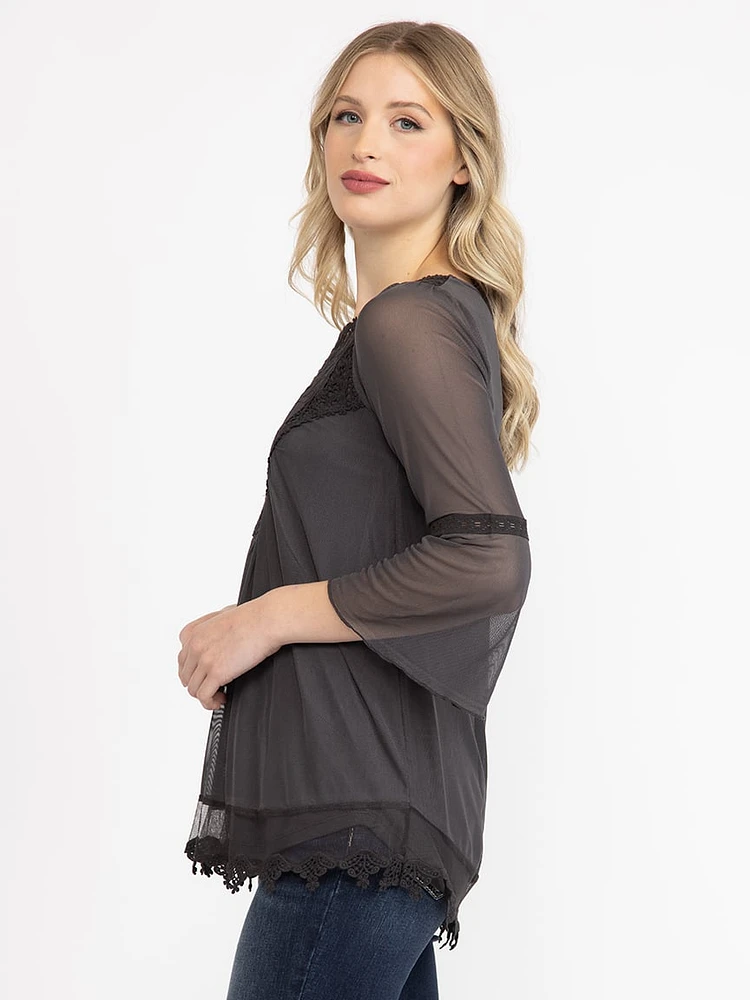 Women's Mesh Bell Sleeve Top