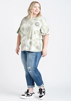 Women's Tie Dye Happy Face Oversized Tee