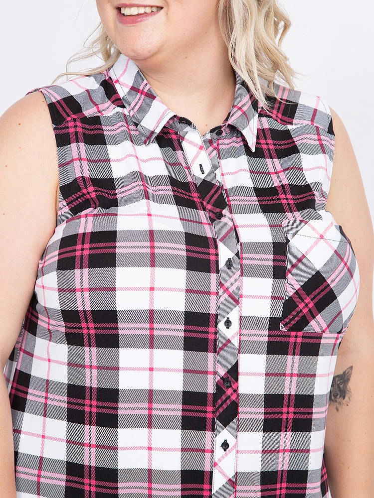 Women's Sleeveless Plaid Shirt