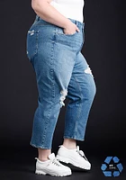 Women's Plus High Rise Destroyed Stretch Mom Jean