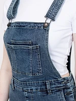 Women's Medium Dark Wash Cuffed Relaxed Denim Shortall