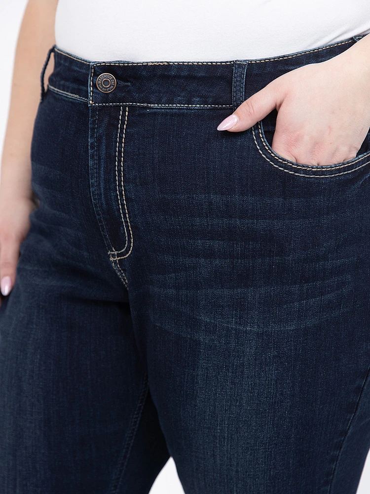 Women's Plus Relaxed Dark Rinse Wash Jean Capri