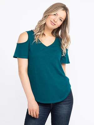 Women's V-Neck Cold Shoulder Tee