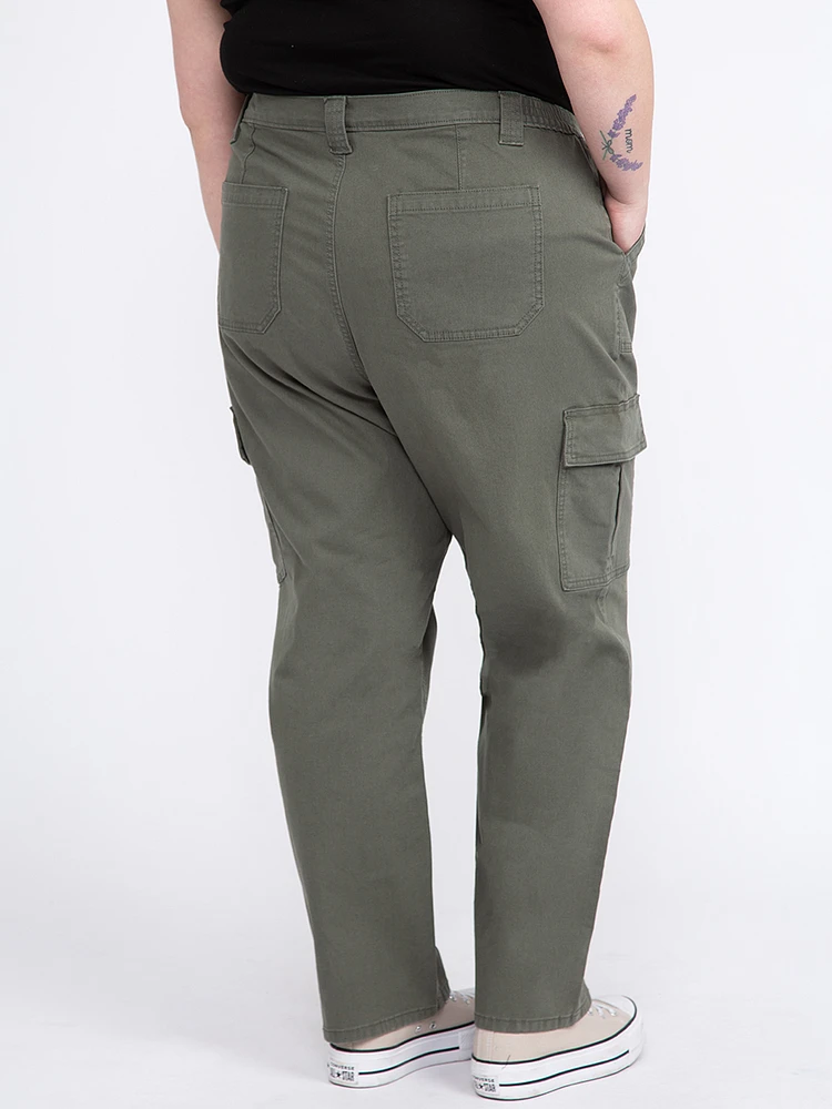 Women's Plus Stretch Canvas Elastic Waist Cargo Pants