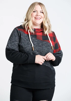 Women's Buffalo Plaid Colour Block Hoodie