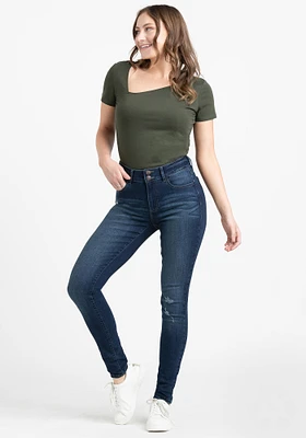 Women's 2 Button Destroyed Skinny Jeans