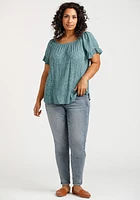 Women's Dot Print Peasant Top