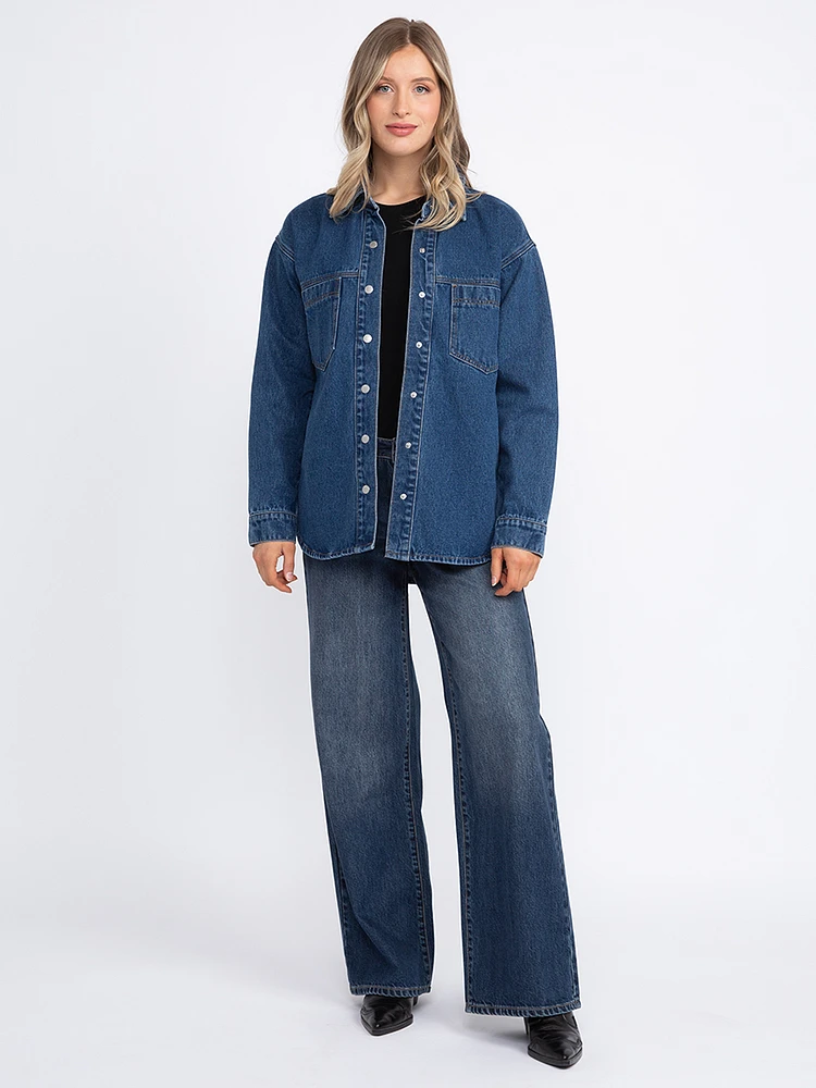 Women's Medium Wash Oversized Denim Shacket