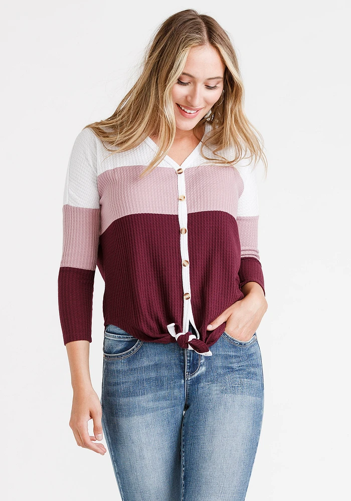 Women's Colour Block Waffle Top