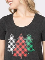 Women's Plaid Tree Scoop Neck Tee