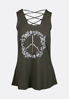 Women's Peace Sign Cage Back Tank