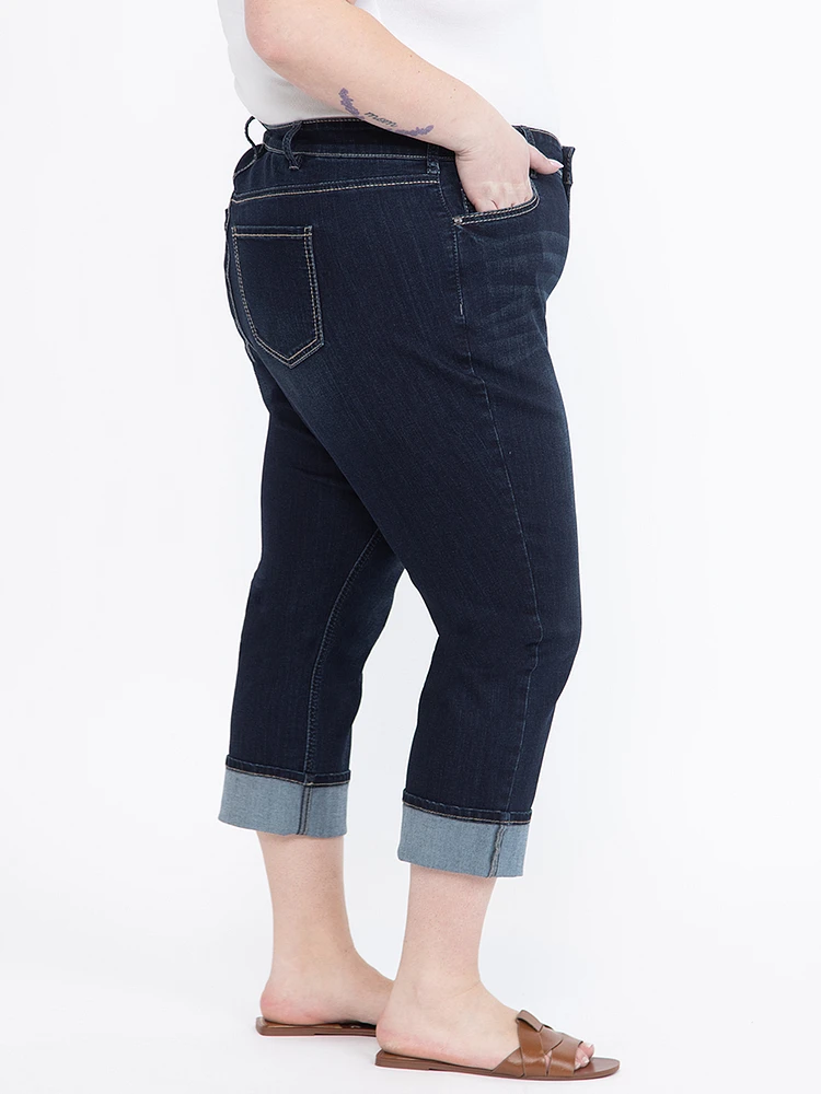 Women's Plus Relaxed Dark Rinse Wash Jean Capri