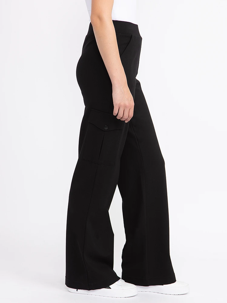 Women's  Black Pull-on Ponte Wide Leg Cargo Pant